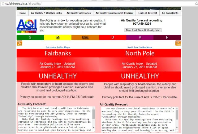 Unhealthy "Air Quality" in Fairbanks and North Pole, Tuesday January 27, 2015